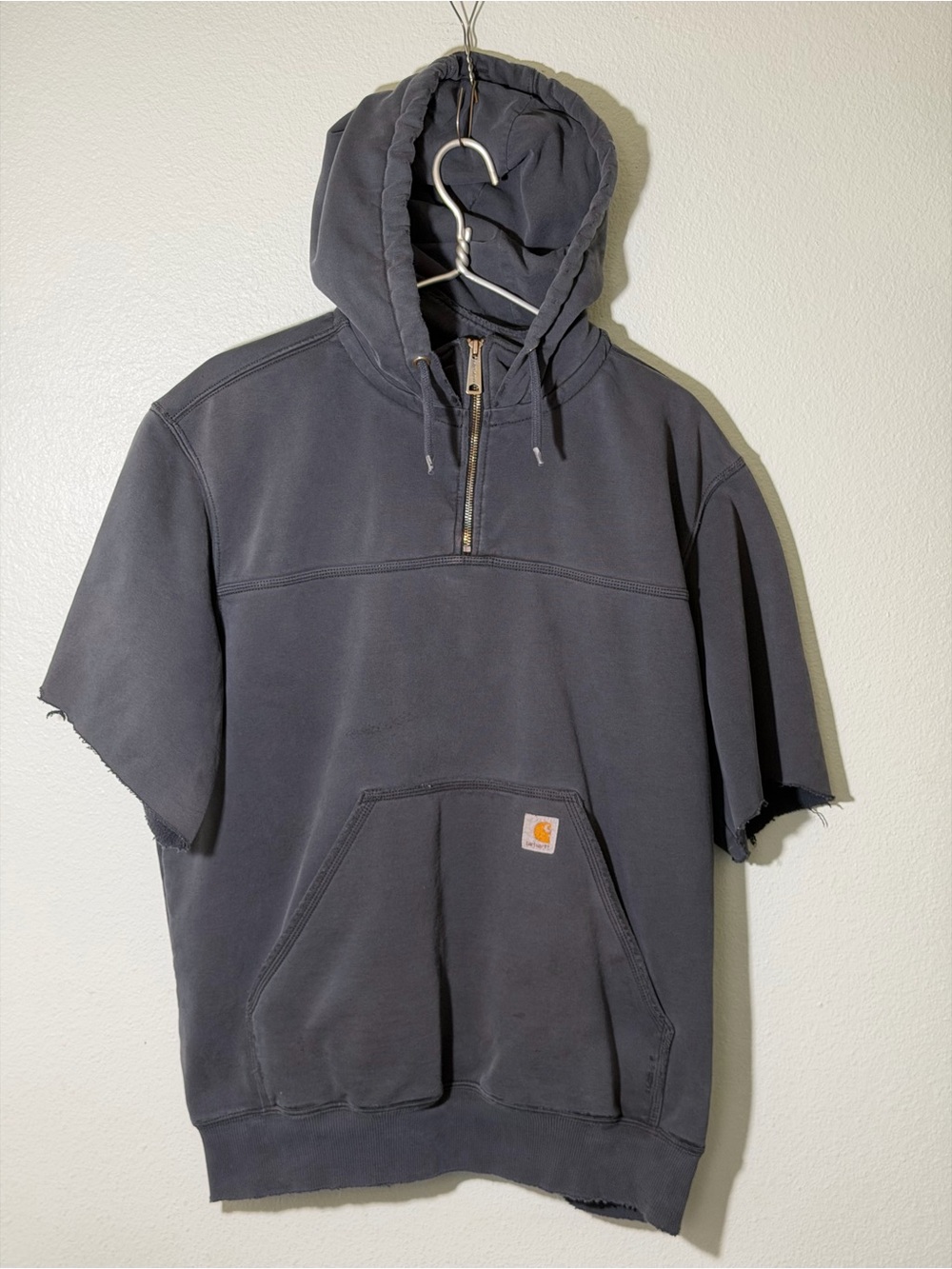 Carhartt Sweatshirt Men’s L Black Paxton 1/4 Zip Rain Defender Hoodie DISTRESSED
